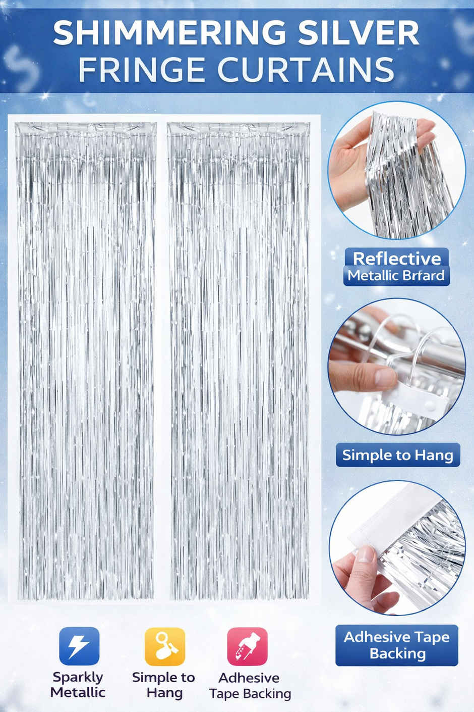 Silver Foil Curtains for Birthday Decoration Kit & 25th Anniversary Decorations | BeyondLuv