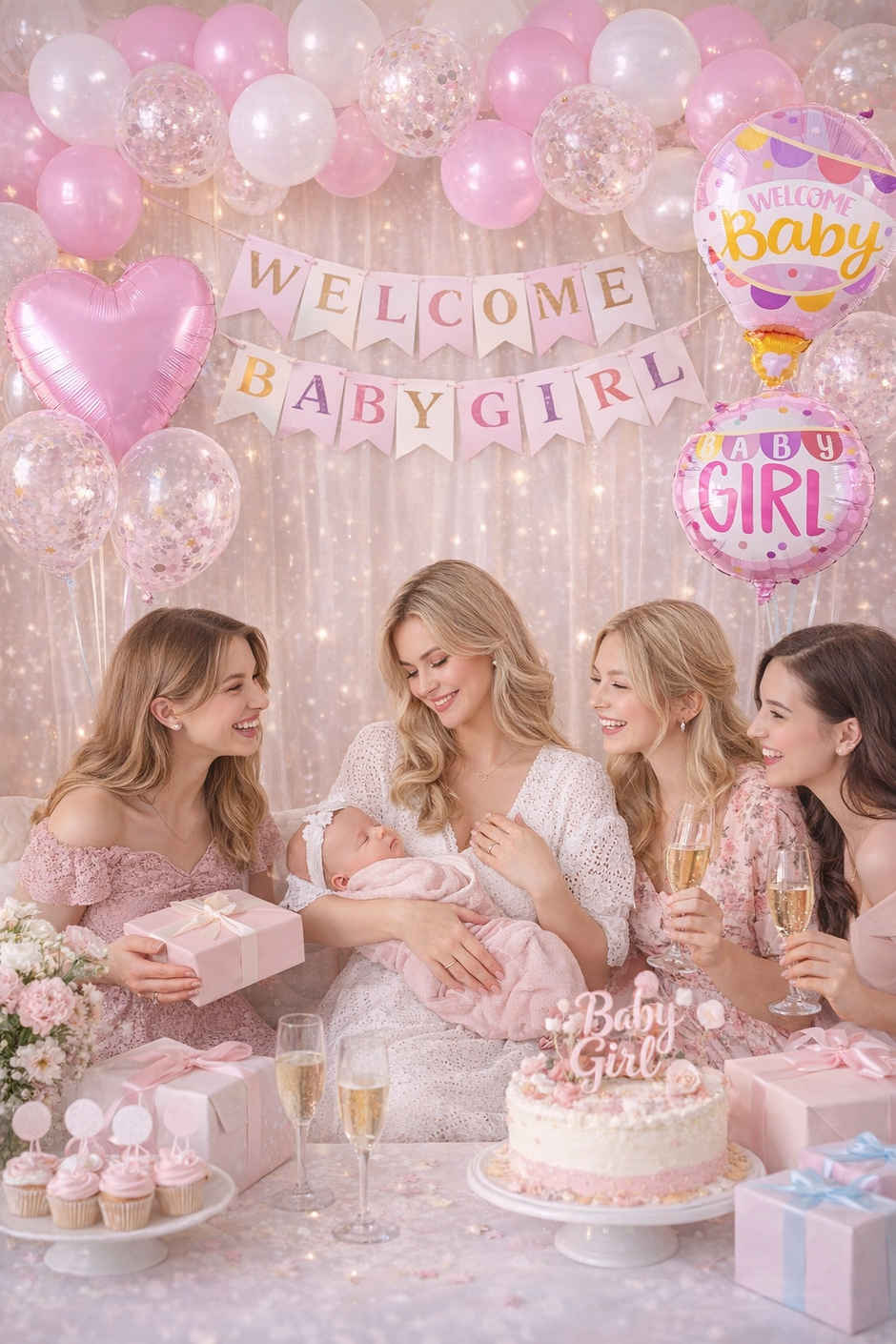 Welcome Baby Girl Foil Balloon Decoration Set 5Pcs for Baby Shower | BeyondLuv