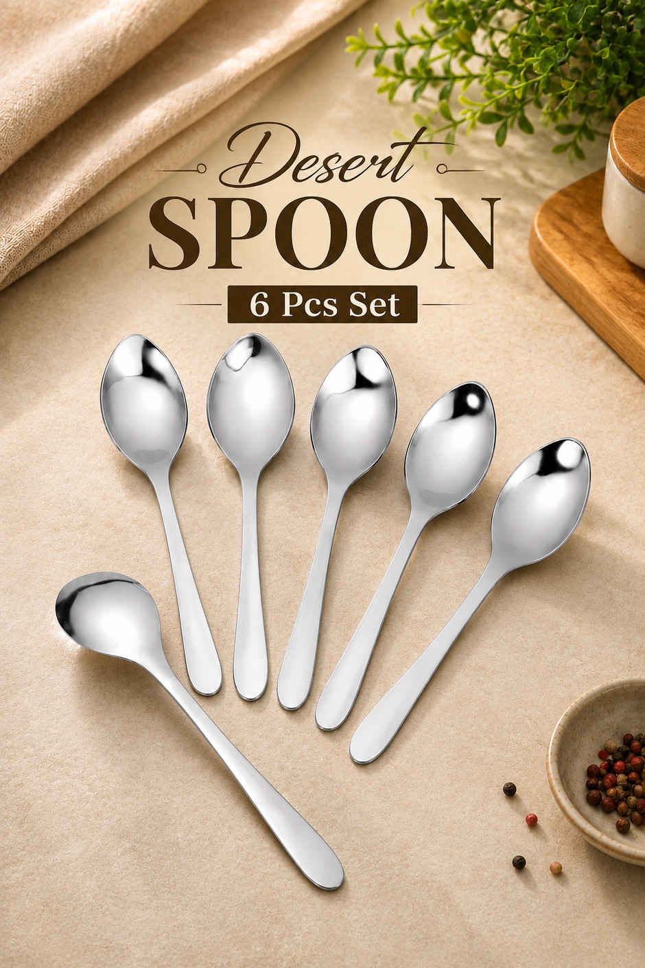 Everest Stainless Steel Desert Big Regular Spoon | Set of 6 Pcs