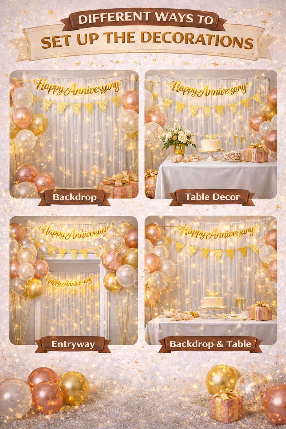Happy Anniversary Decoration Kit with Banner, Balloons, LED Lights & Net Curtain | BeyondLuv