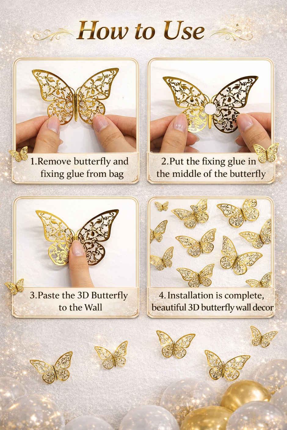 3D Golden Butterfly for Birthday Decoration | Wall Decor & Balloon Accessories | BeyondLuv