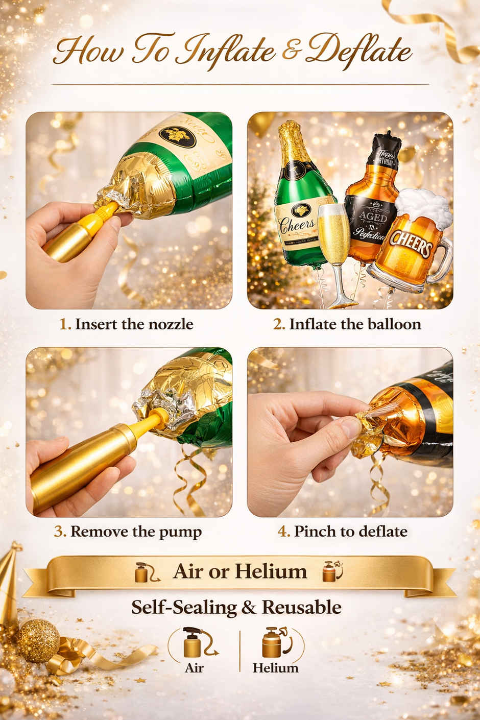 Champagne Foil Balloons 4Pcs for Adult Birthday Party Decoration Kit | BeyondLuv