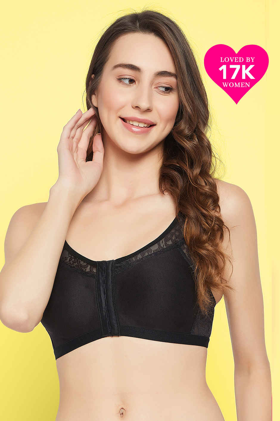 Clovia Women's Non-Padded Non-Wired Spacer Cup Easy-On Front Open Full Figure Bra | Black - 34 B