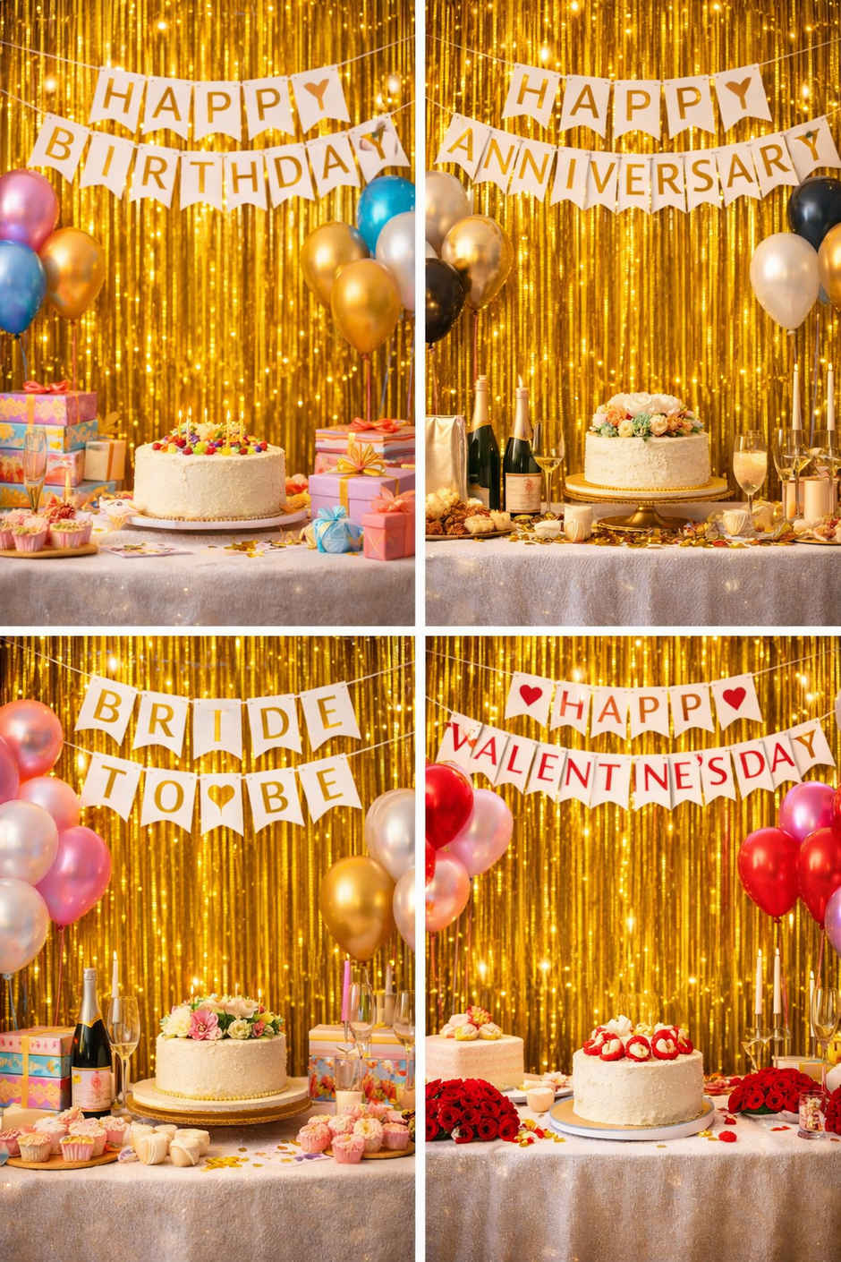 Golden Foil Curtains for Birthday, Anniversary & Kids Decoration Kit | BeyondLuv
