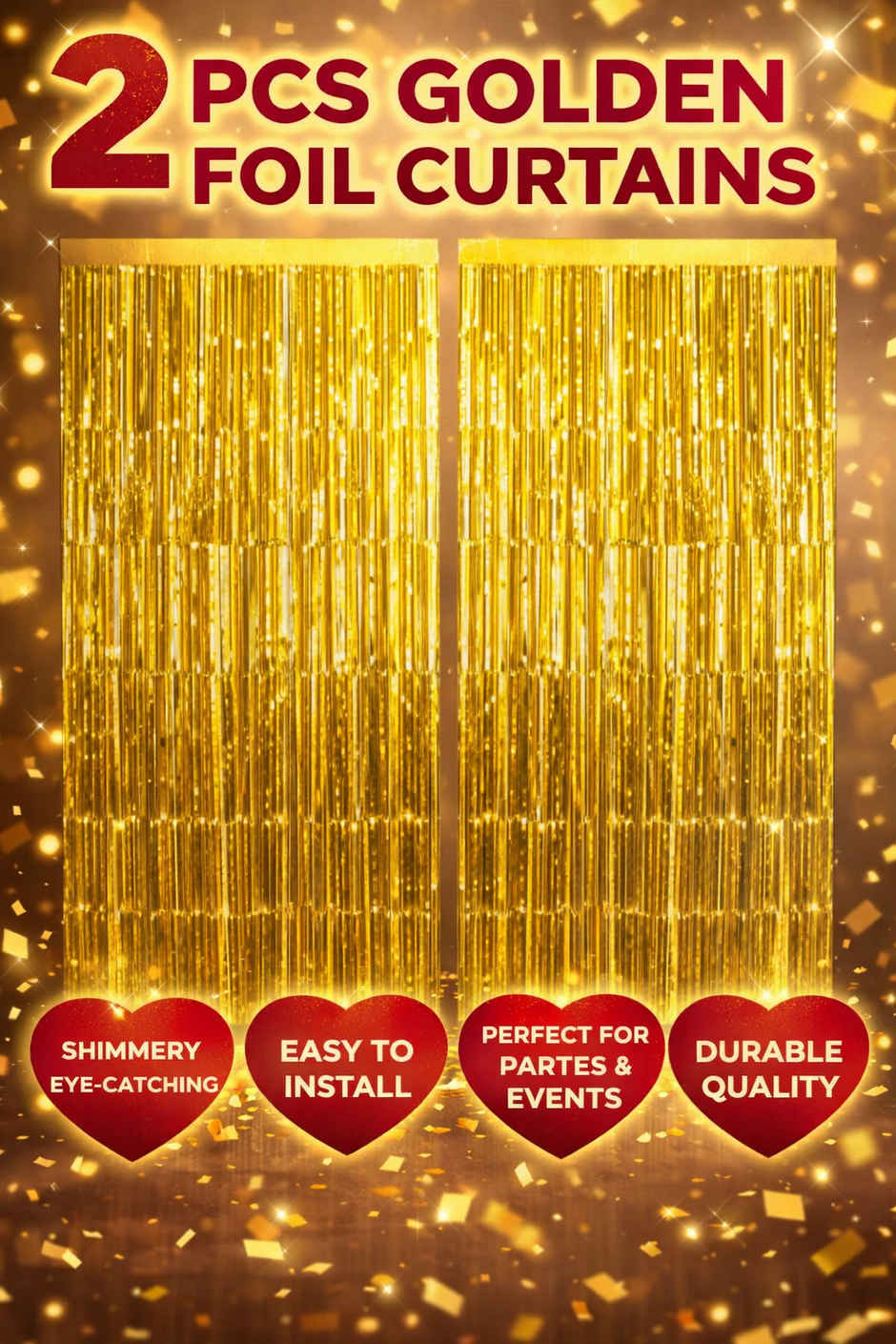 Golden Foil Curtains for Birthday, Anniversary & Kids Decoration Kit | BeyondLuv