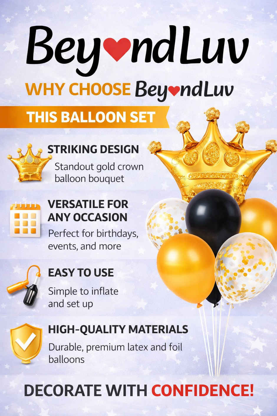 Golden Foil & Latex Balloon Decoration Combo for Birthday & Anniversary Party | BeyondLuv