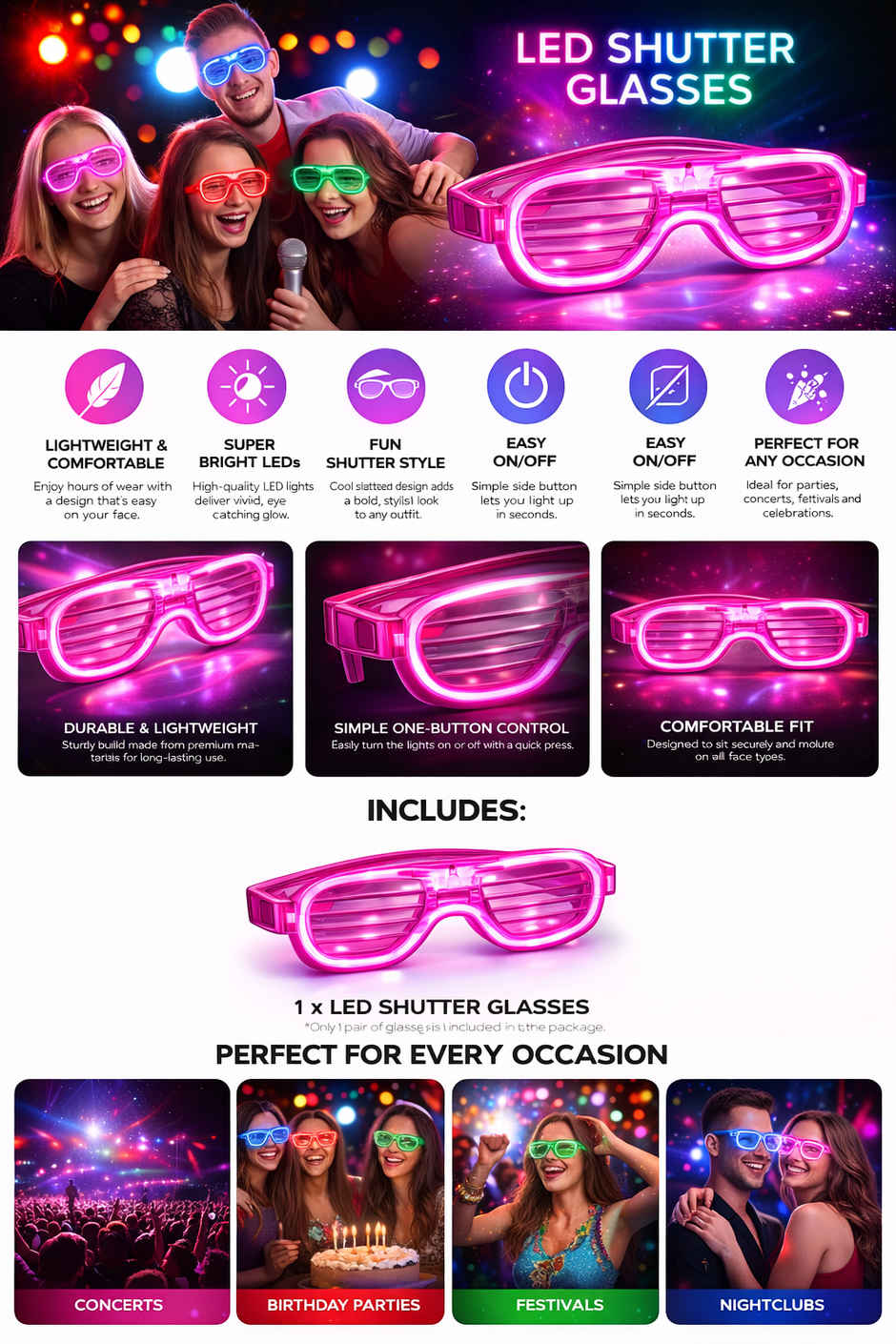 LED Shutter Glasses for Neon Party, Birthday & Anniversary Party Accessories | BeyondLuv