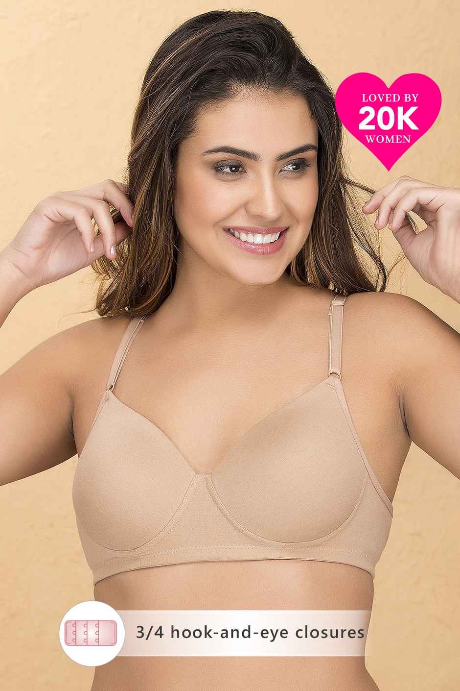 Clovia Padded Non-Wired Full Coverage T-Shirt Bra - Cotton Rich | Beige | 36C