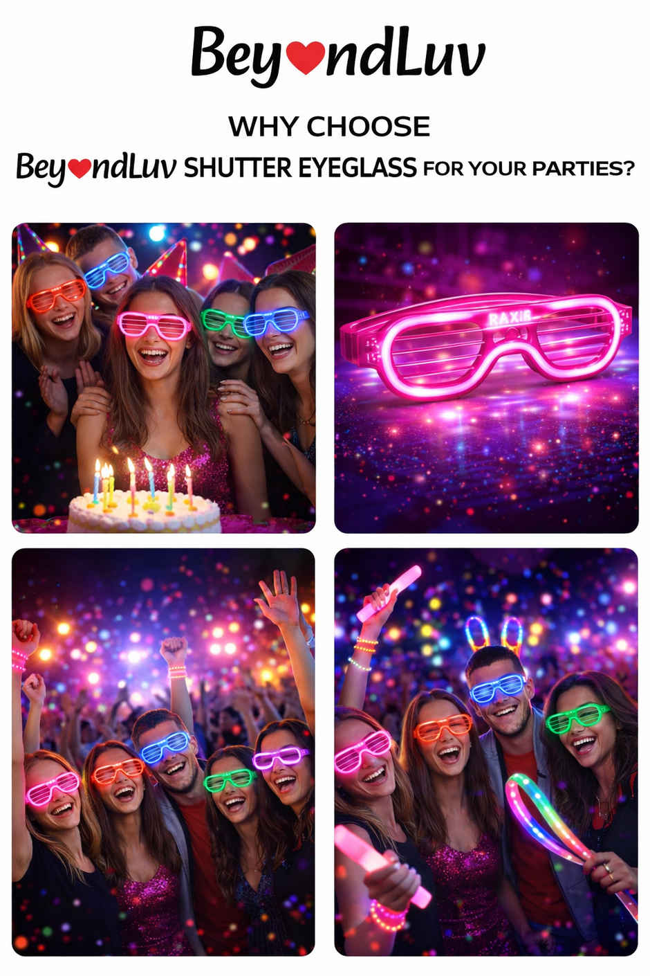 LED Shutter Glasses for Neon Party, Birthday & Anniversary Party Accessories | BeyondLuv