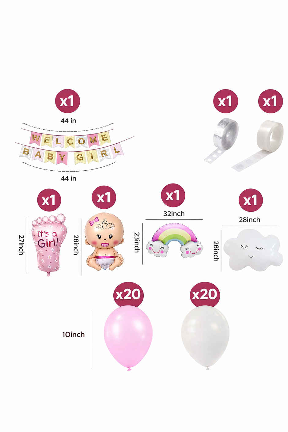 Welcome Baby Girl Decoration Combo Kit for Baby Shower Party | BeyondLuv