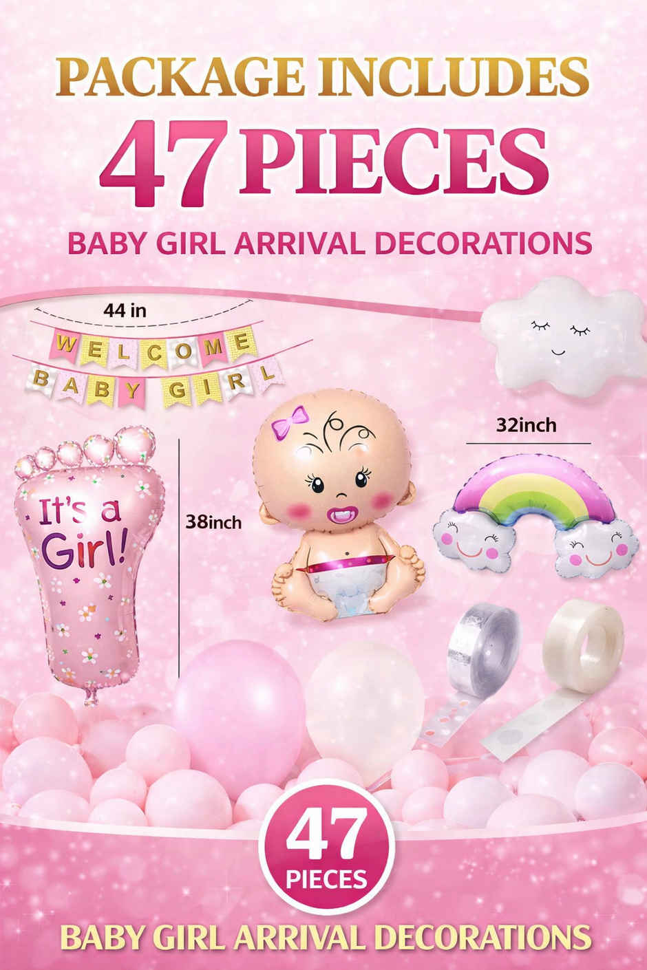 Welcome Baby Girl Decoration Combo Kit for Baby Shower Party | BeyondLuv