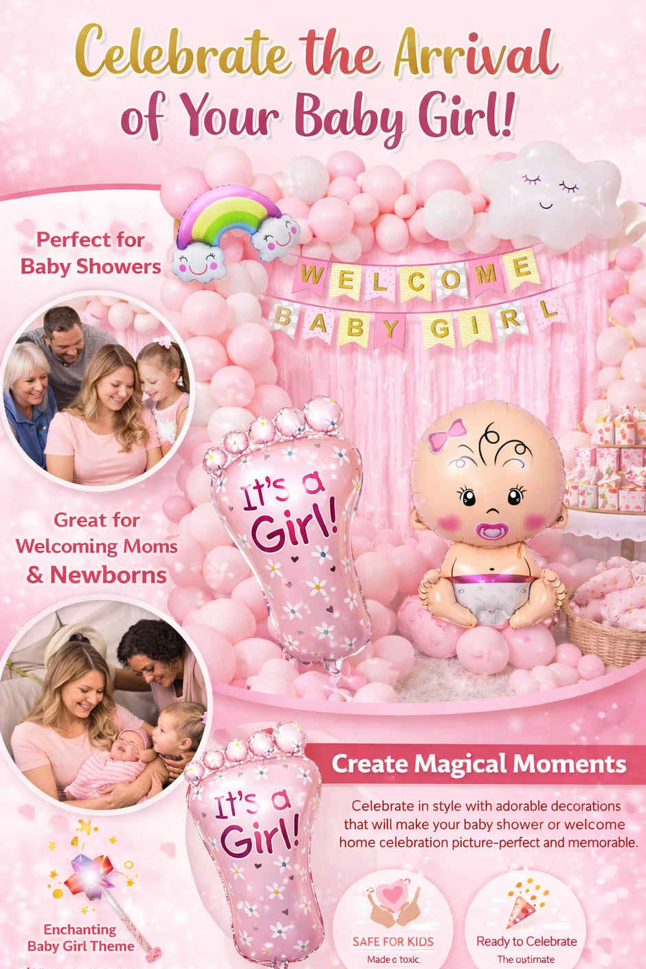 Welcome Baby Girl Decoration Combo Kit for Baby Shower Party | BeyondLuv