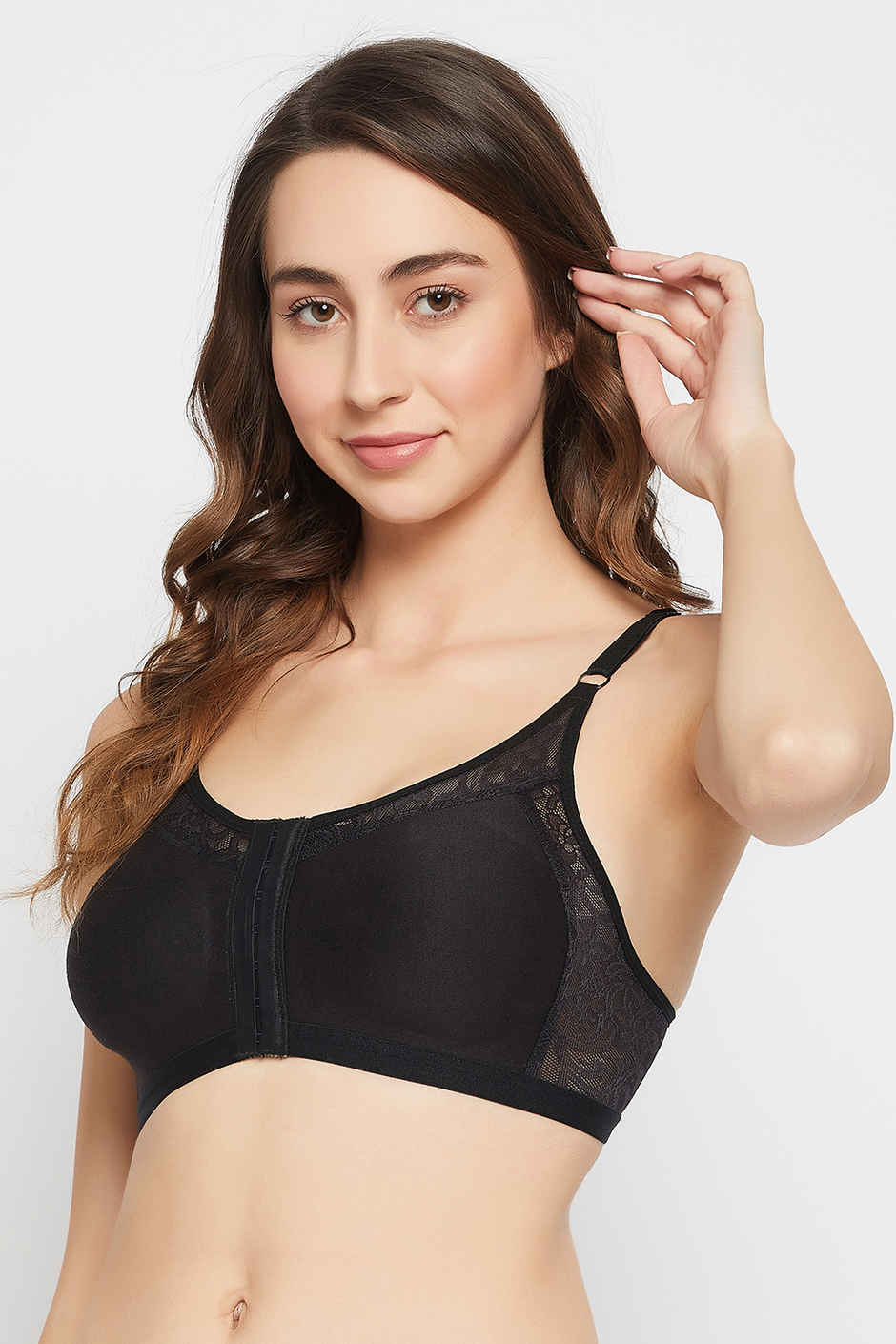 Clovia Women's Non-Padded Non-Wired Spacer Cup Easy-On Front Open Full Figure Bra | Black - 38 C