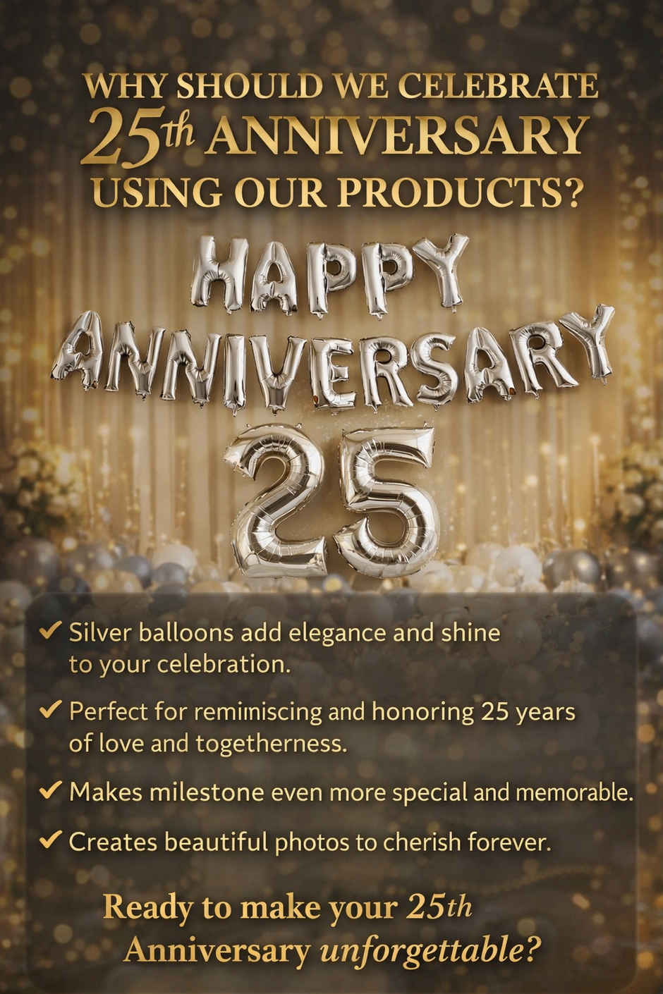 Silver 25 Number Foil Balloon for 25th Anniversary Celebration Decoration Kit | BeyondLuv