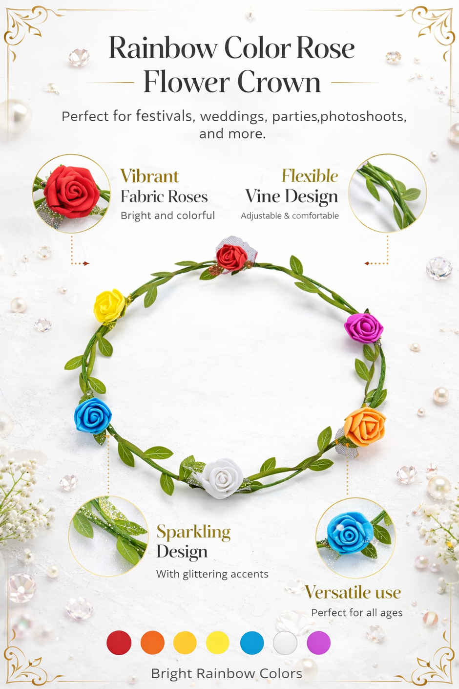 Floral Tiara for Women Party Accessories for Birthday, Anniversary & Baby Shower | BeyondLuv