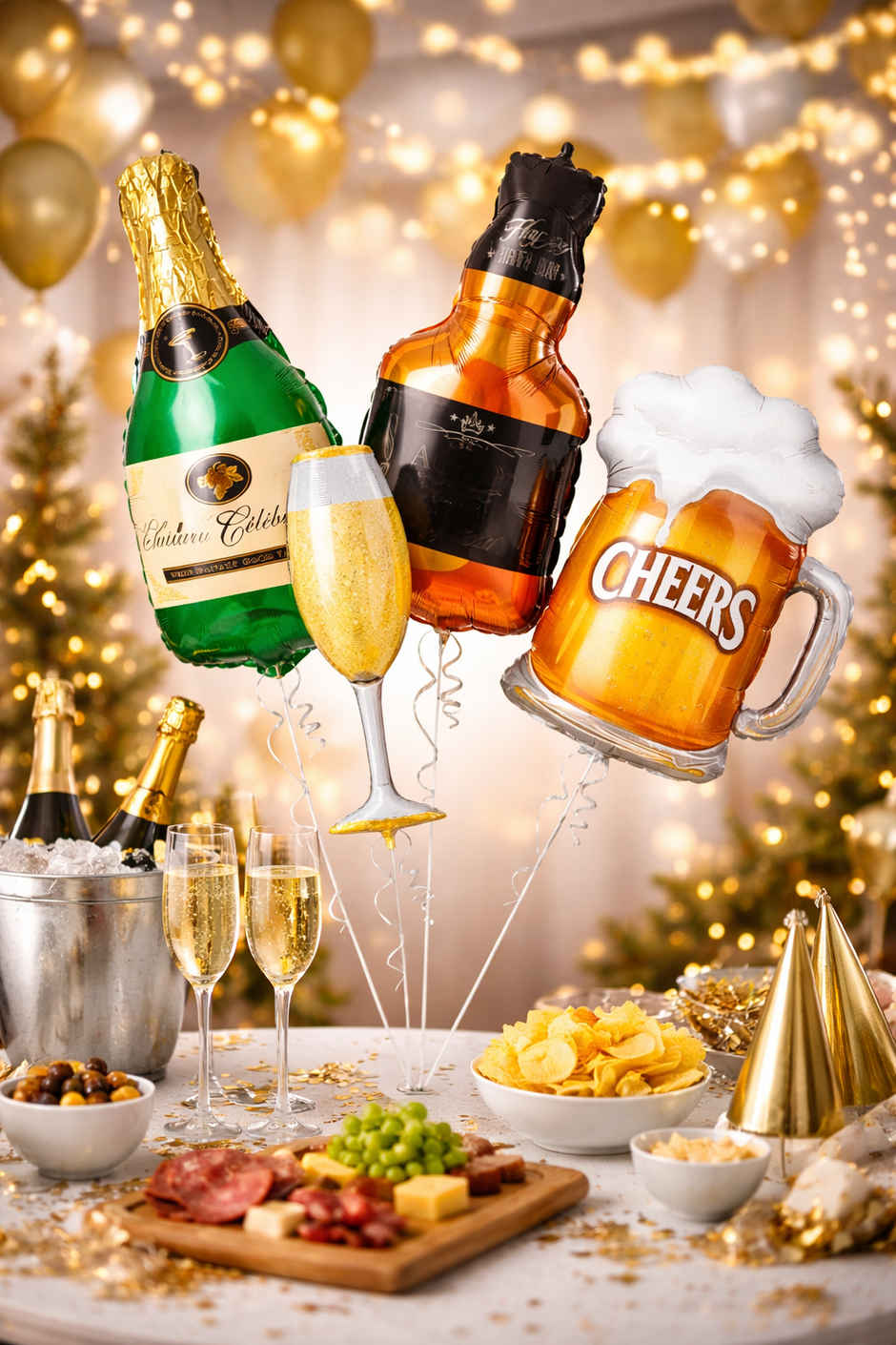 Champagne Foil Balloons 4Pcs for Adult Birthday Party Decoration Kit | BeyondLuv