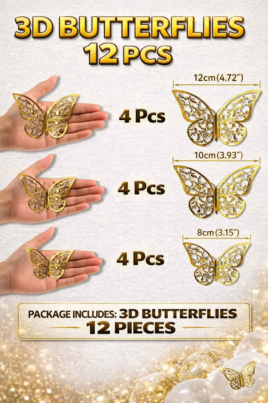 3D Golden Butterfly for Birthday Decoration | Wall Decor & Balloon Accessories | BeyondLuv