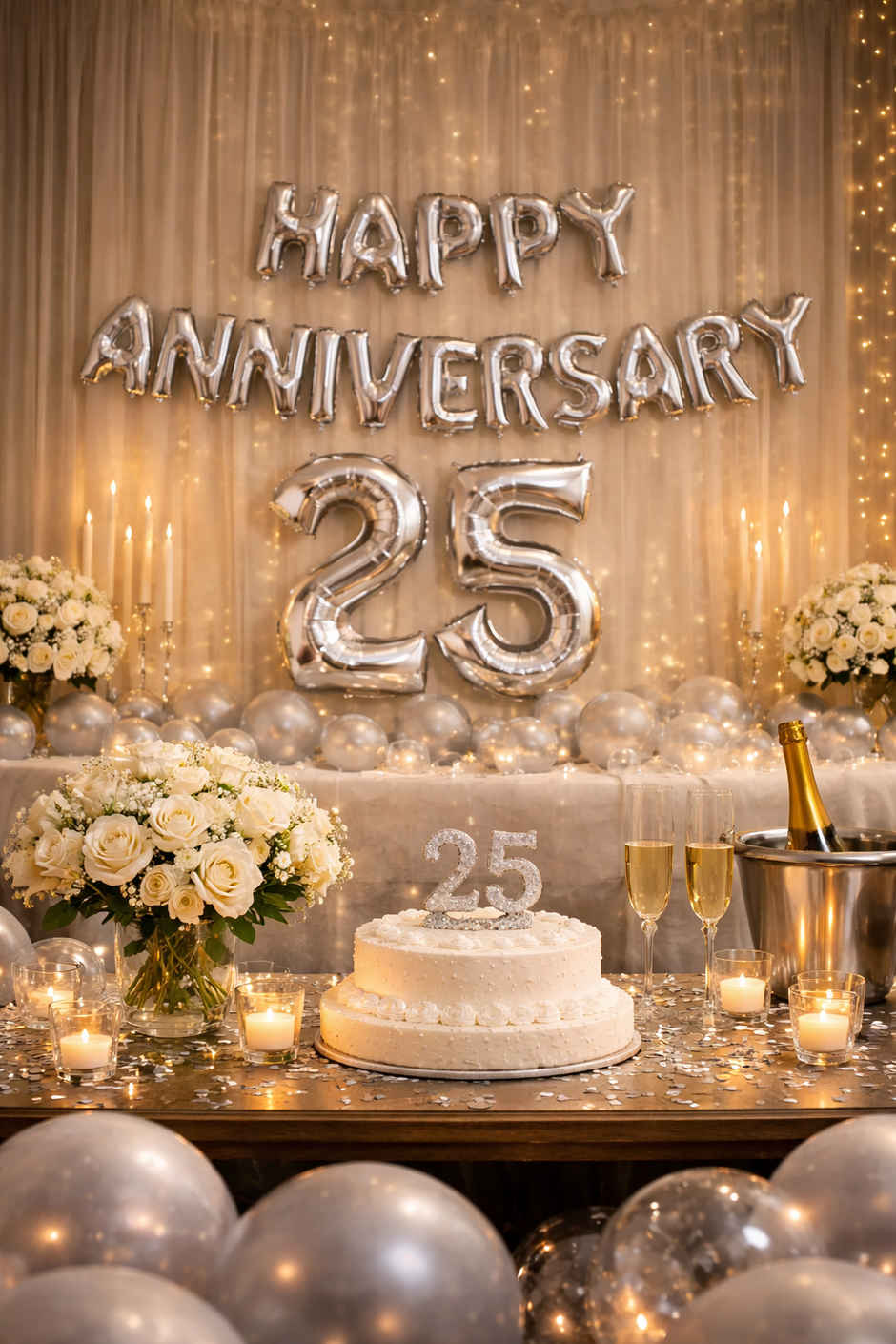Silver 25 Number Foil Balloon for 25th Anniversary Celebration Decoration Kit | BeyondLuv