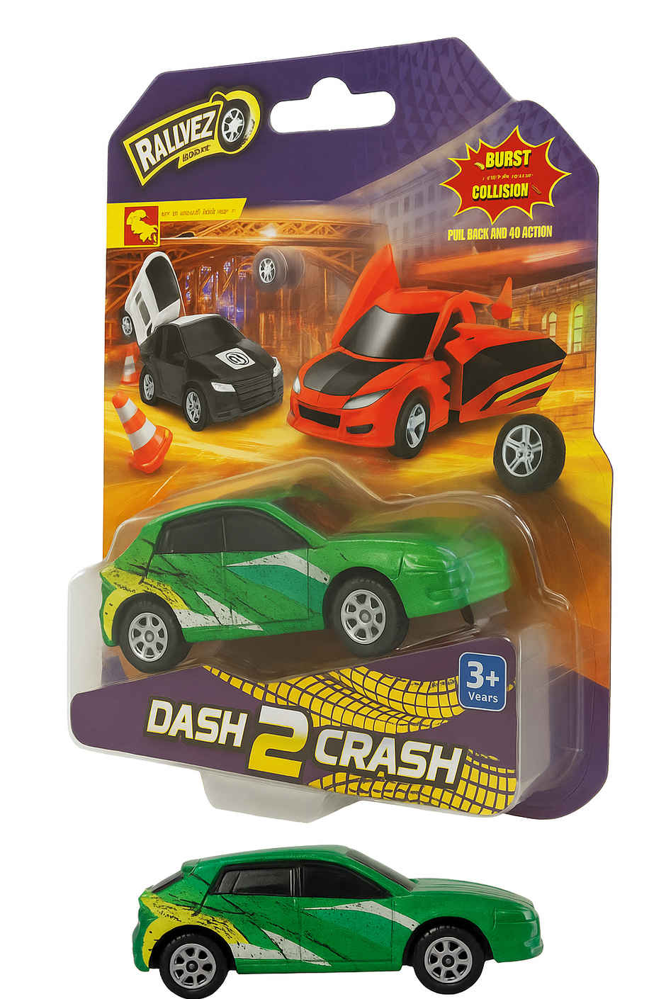 Ralleyz Dash 2 Crash Pull Back & Go Action Car | Dark Green | 3Y+