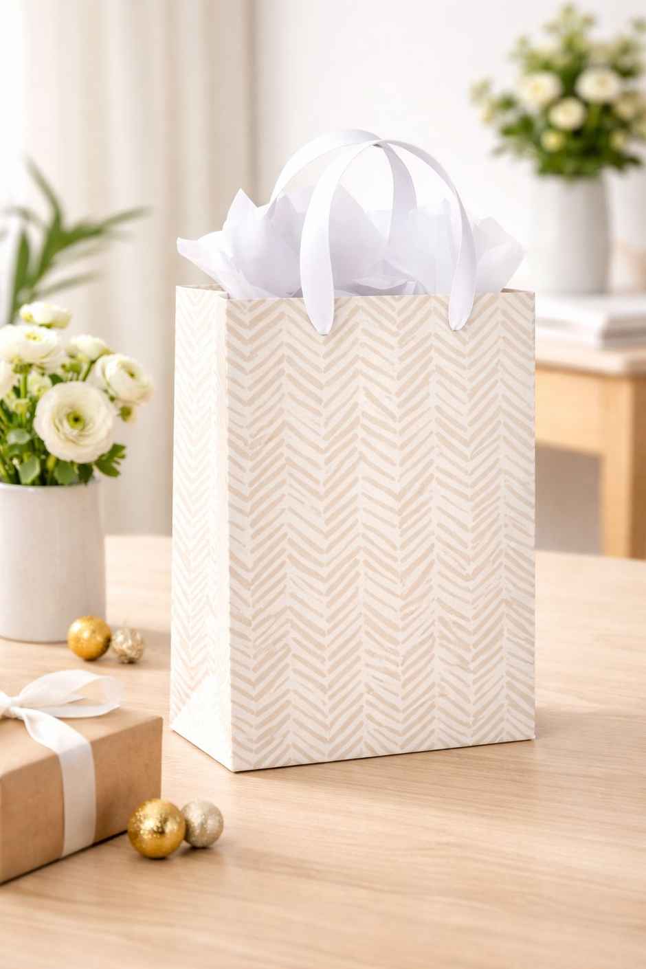 Abstract Herringbone Kraft Gift Bag | Large | Bright Storey