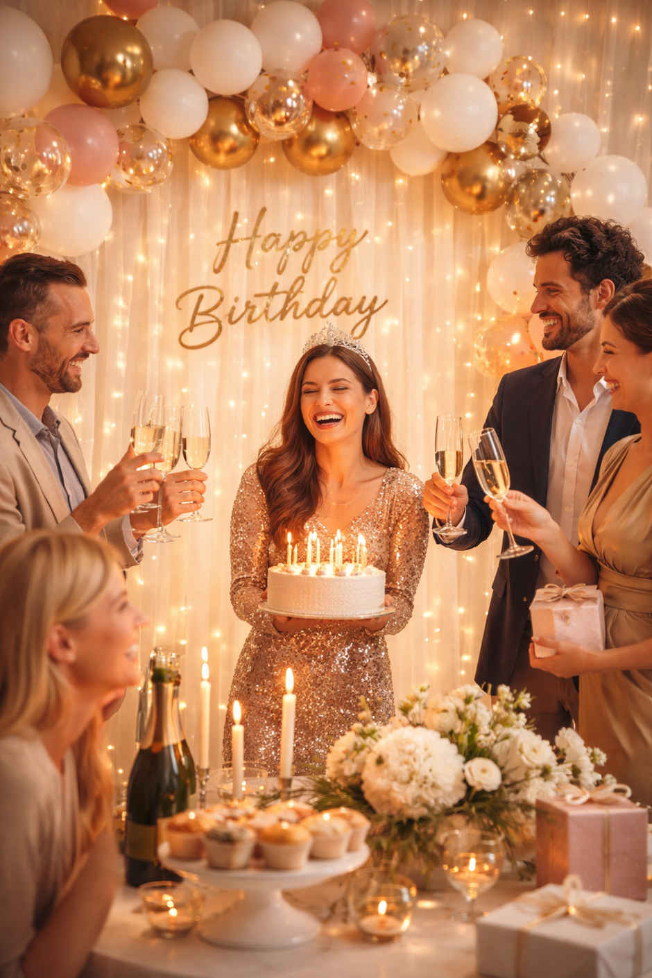 Festive Birthday Decoration Kit 5Pcs with Net Curtains | LED Light & Ribbon | BeyondLuv