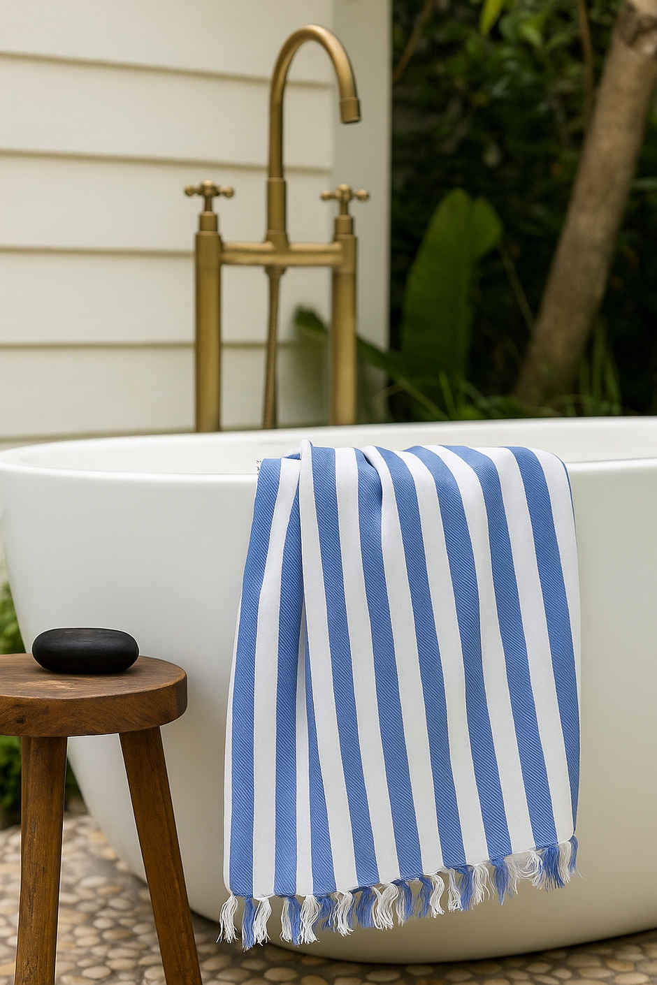 HD Creations Juno Cotton Bath Sky Blue Stripe