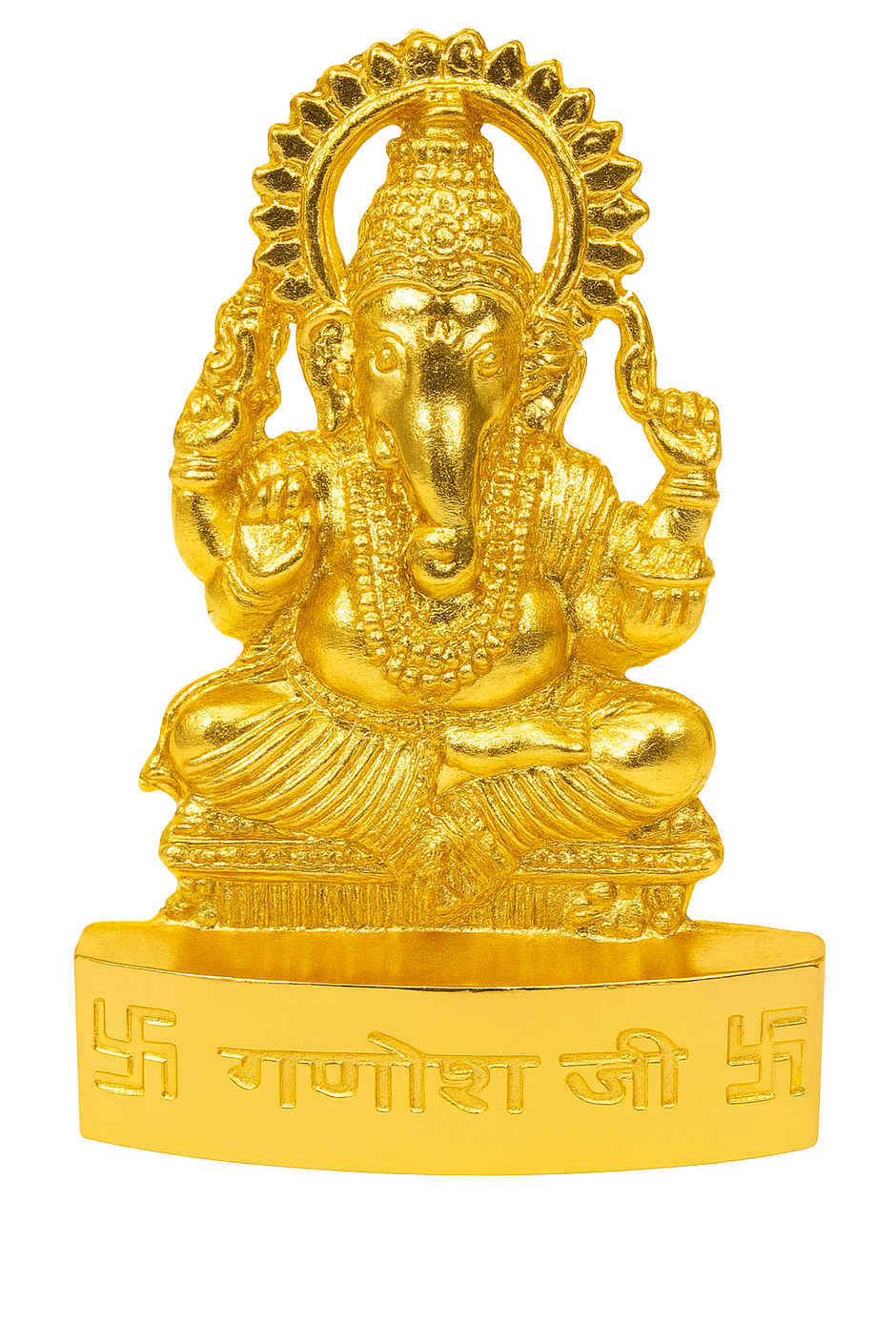 Pure Lord Ganesha Idol | 2.5 in | Zinc Metal with Gold Coating for Puja & Decor | Cycle