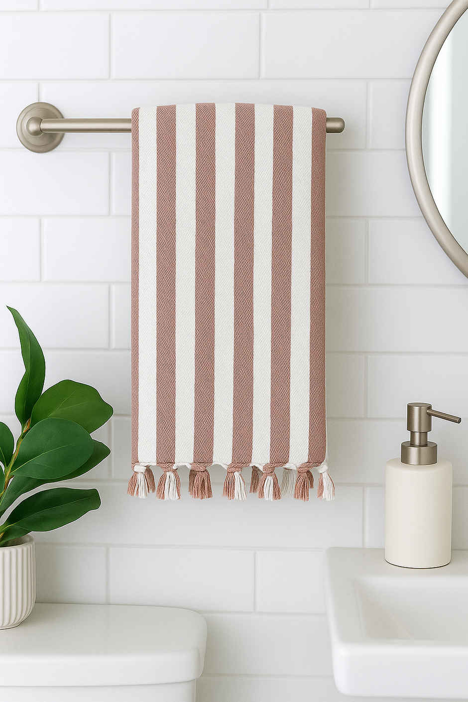 HD Creations Juno Cotton Bath Rose Mist Stripe