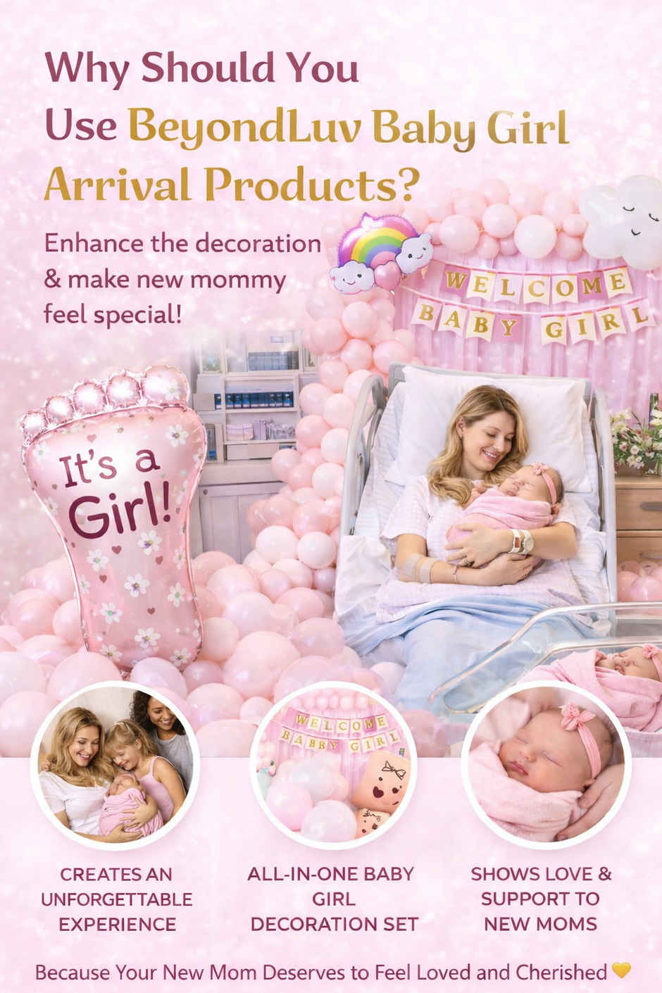 Welcome Baby Girl Decoration Combo Kit for Baby Shower Party | BeyondLuv