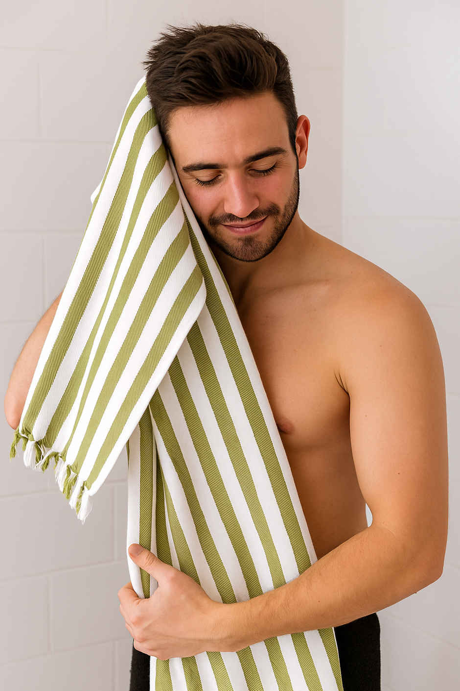 HD Creations Juno Cotton Bath Towel Green Meadow Stripe