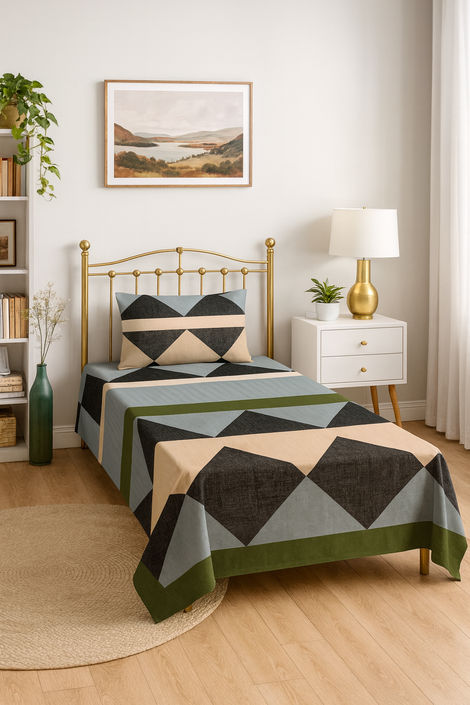 Elegant Weavers Printed Single Bedsheet with 1 Pillow Cover - Opal