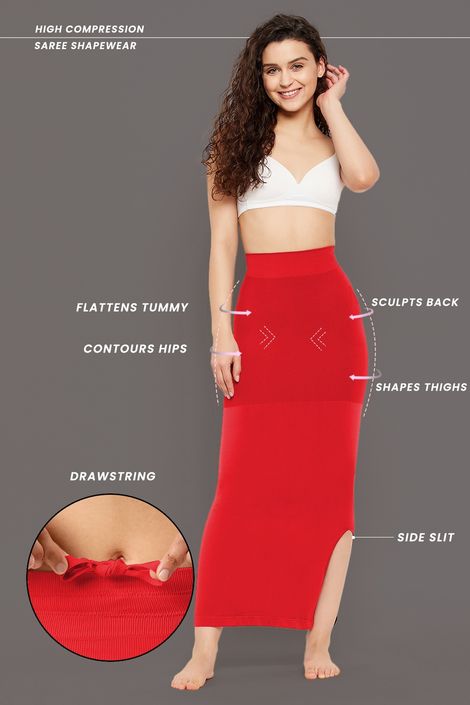 Clovia Saree Shapewear Petticoat With Drawstring | Red | S