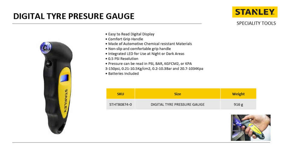 STANLEY STHT80874-0 Digital Tyre Pressure Gauge for Accurate Pressure Readings of Cars and Bikes