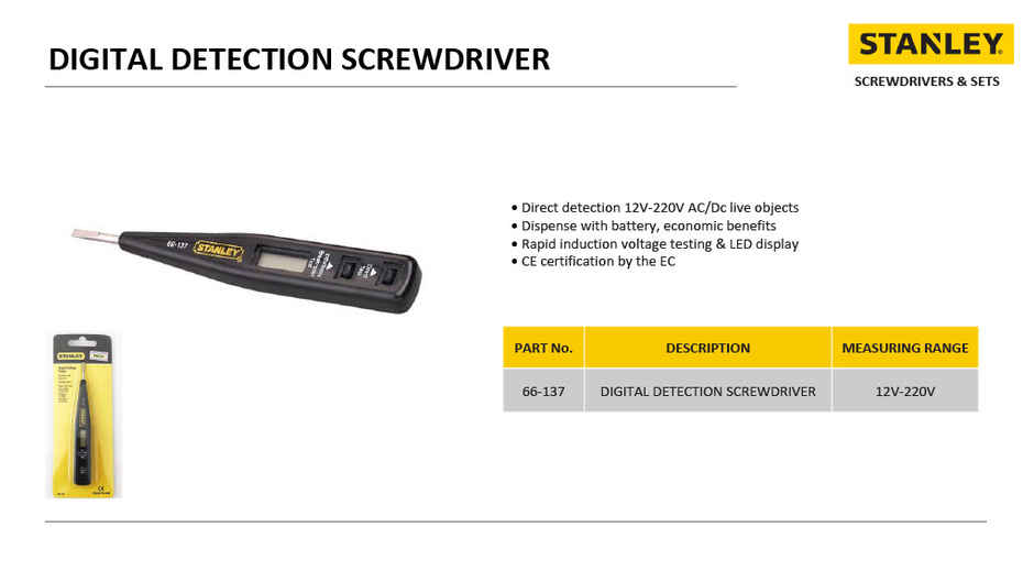 STANLEY 66-137 2-in-1 12V Digital Detection Tester & Screwdriver For Home, DIY & Professional Use