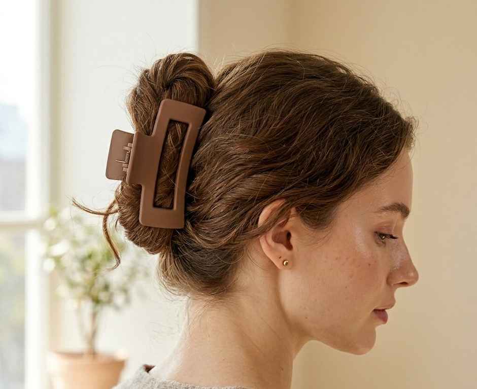 Medium Rectangular Claw Clip Matte for Girls and Women | Brown, Beige, Off White and Black