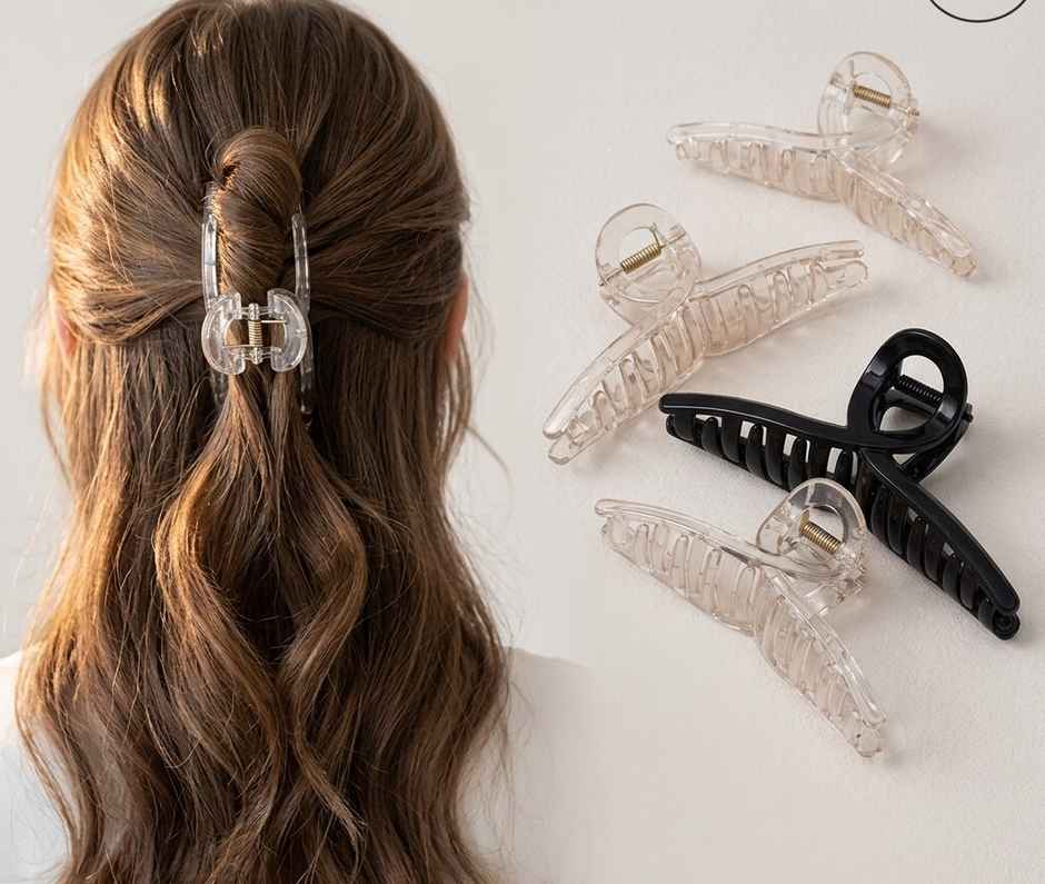 The Opal Factory Hair Accessories | Large R Nonslip Hair Jaw Clip | Black & Beige Translucent