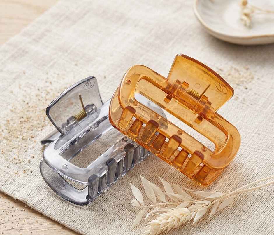 Medium Rectangular hollow Claw Clipfor Girls and Women | Black and Brown