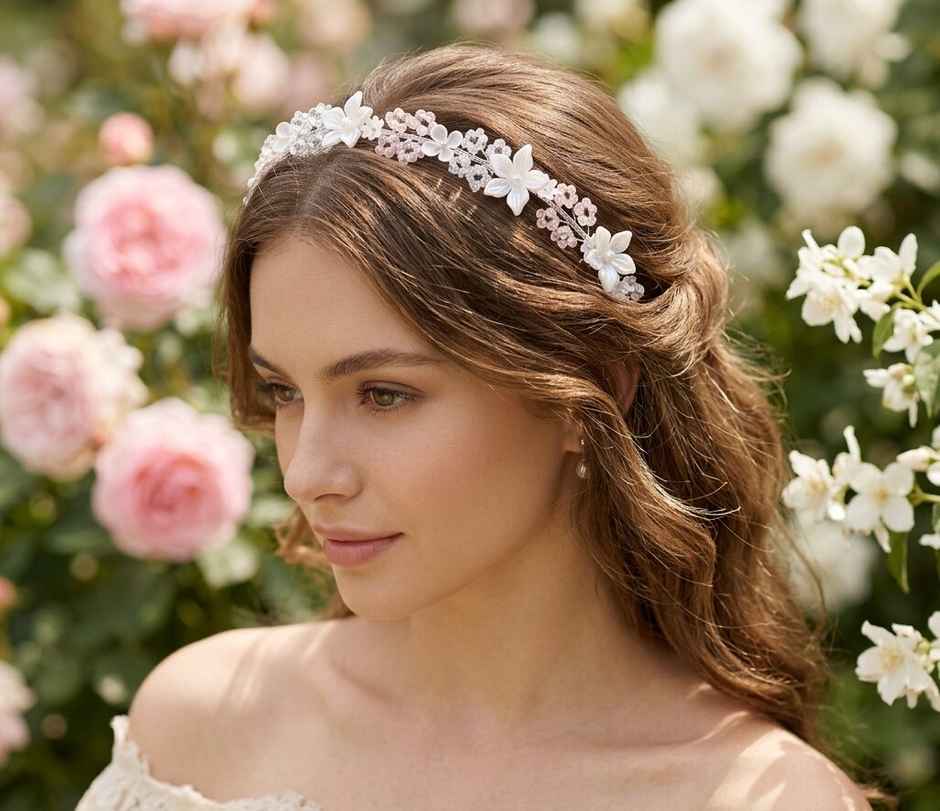 The Opal Factory Hair Accessories | Diamante and Flower Tiara for Girls - Silver