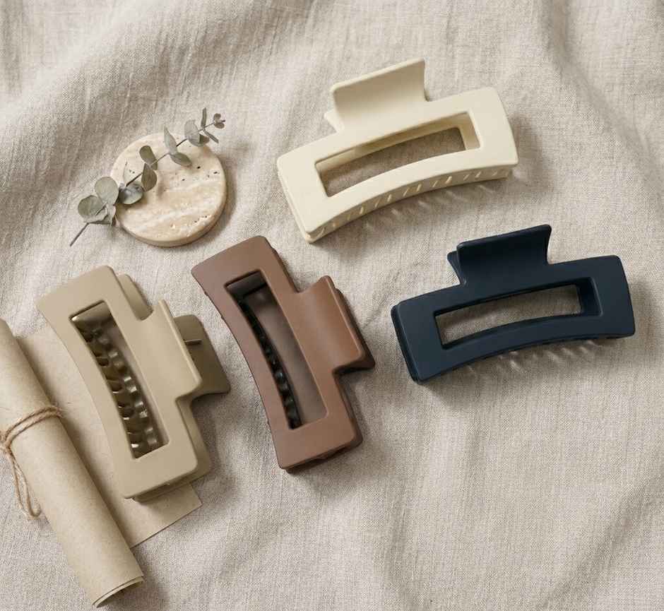 Medium Rectangular Claw Clip Matte for Girls and Women | Brown, Beige, Off White and Black