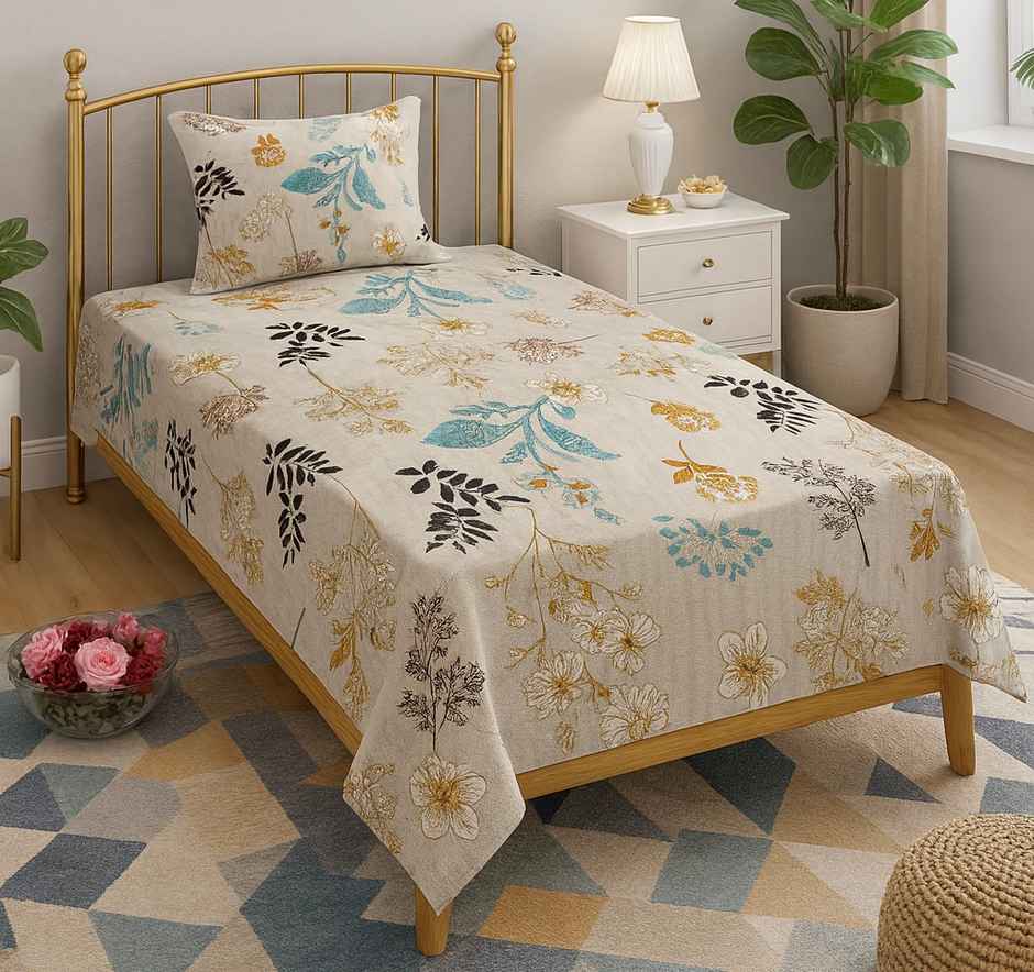 Elegant Weavers Garnet Single Floral Bedsheet | With 1 Pillow Cover | 87 x 59 in