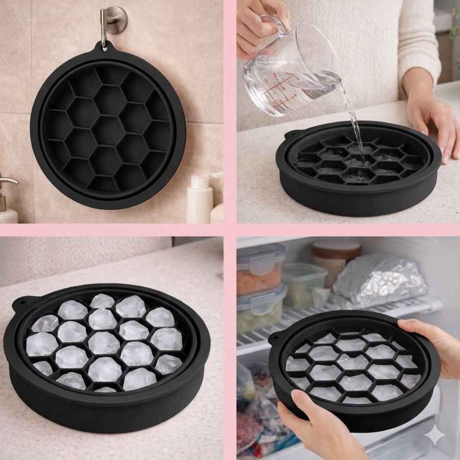 Beautiliss Face Bowl for Ice with Built-in Icetray | Portable Foldable Silicone Ice Facial Bowl | Black