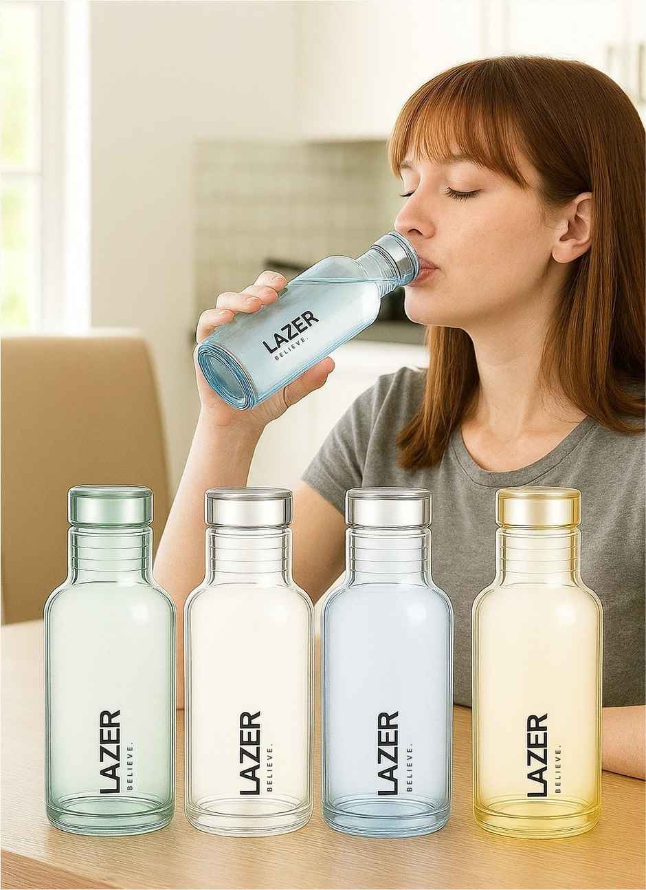 Lazer Pure Borosilicate Glass Water Bottle | BPA-Free, Leak-Proof | Green, Blue, Yellow - 300 ml