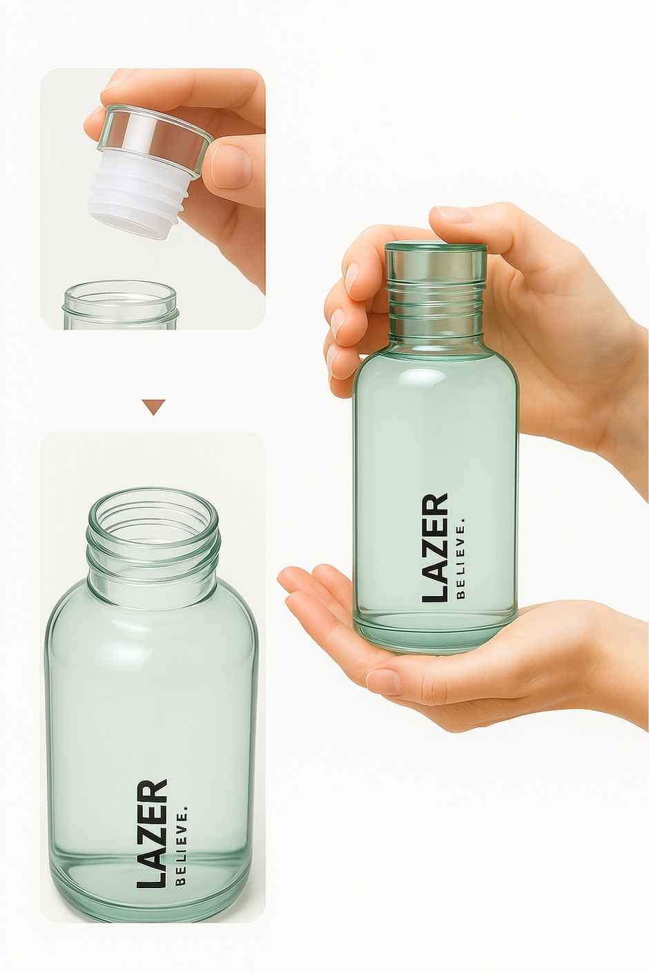 Lazer Pure Borosilicate Glass Water Bottle | BPA-Free, Leak-Proof | Green, Blue, Yellow - 300 ml