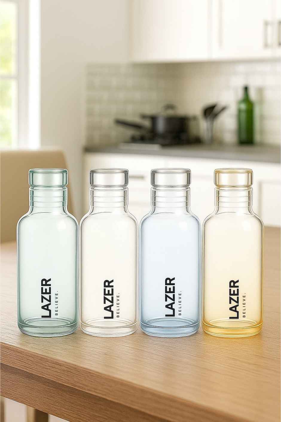 Lazer Pure Borosilicate Glass Water Bottle | BPA-Free, Leak-Proof | Green, Blue, Yellow - 300 ml