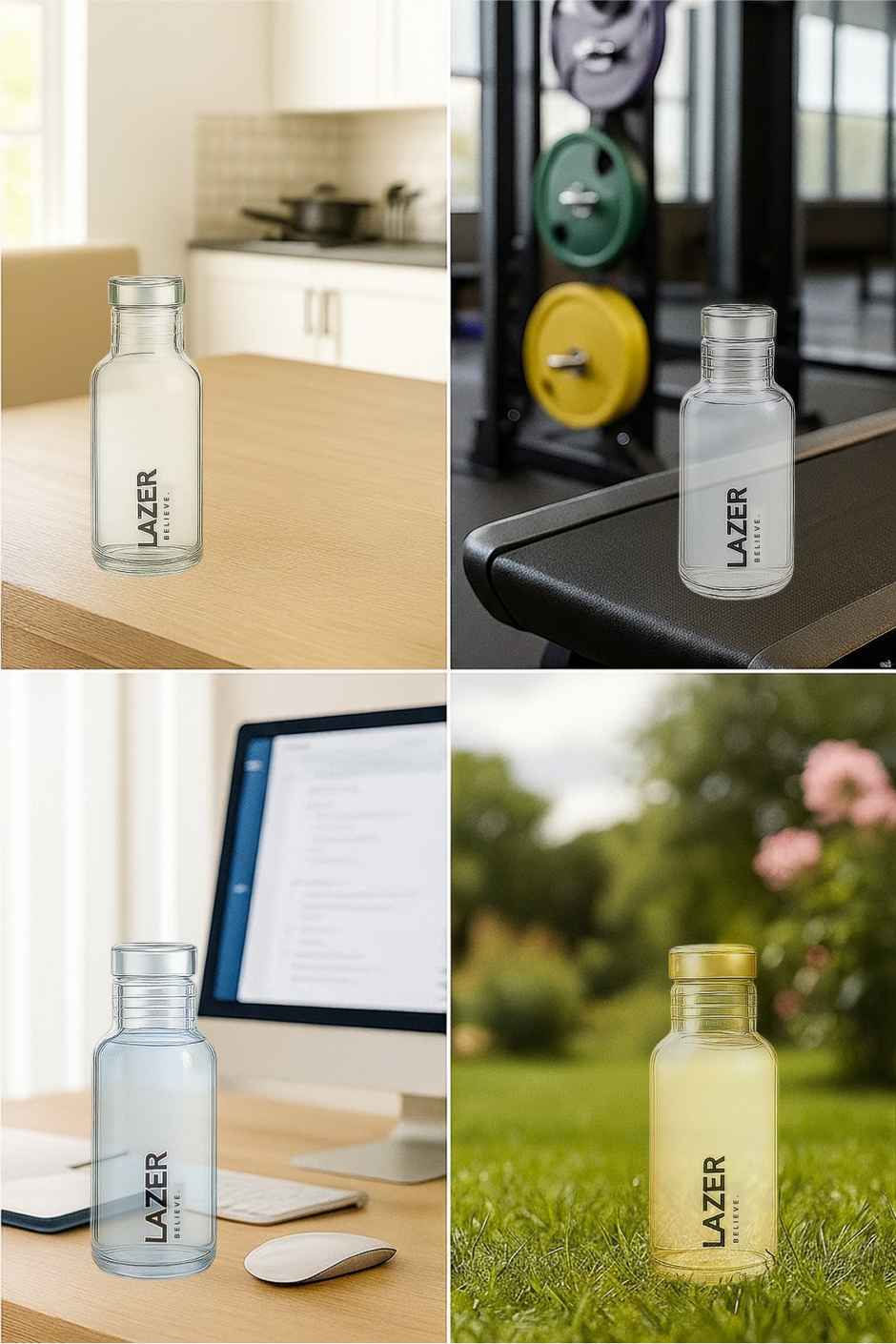 Lazer Pure Borosilicate Glass Water Bottle | BPA-Free, Leak-Proof | Green, Blue, Yellow - 300 ml