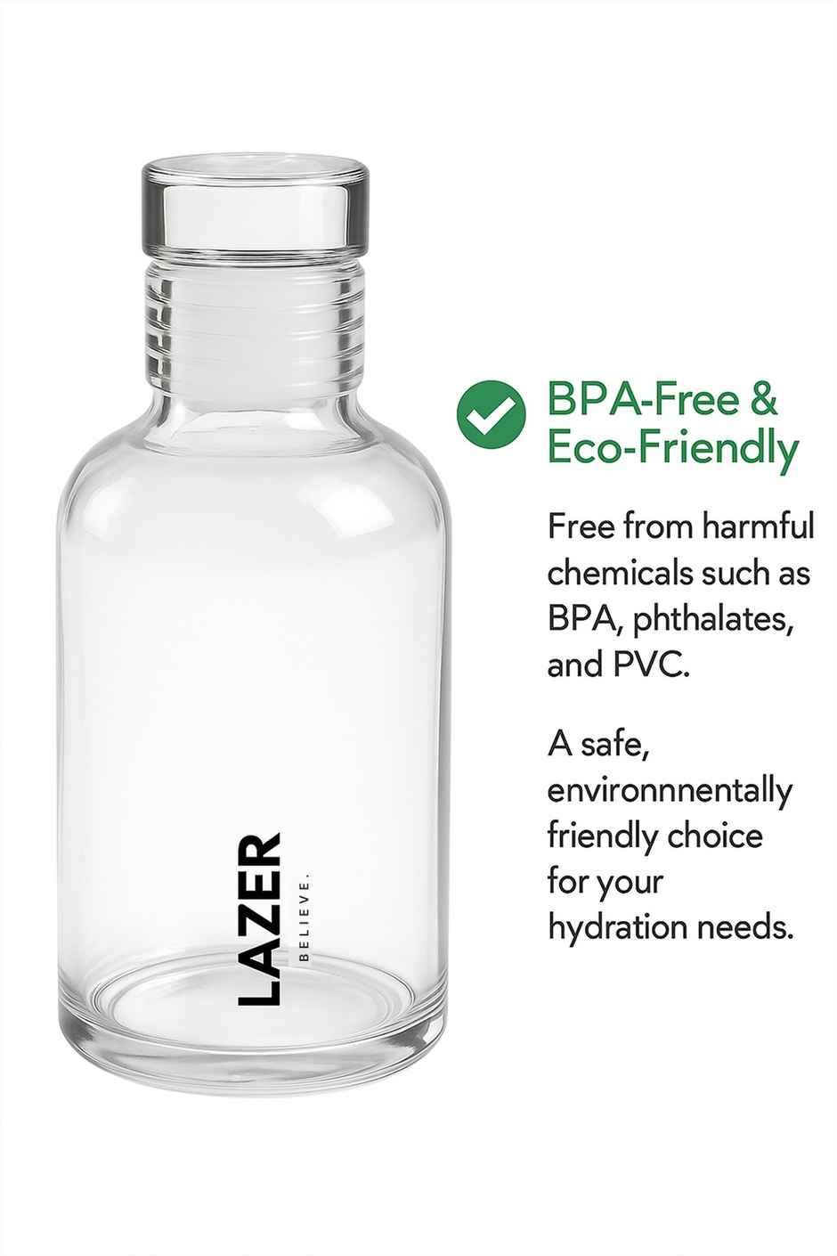 Lazer Pure Borosilicate Glass Water Bottle | BPA-Free, Eco-Friendly | Durable & Leak-Proof - 300 ml