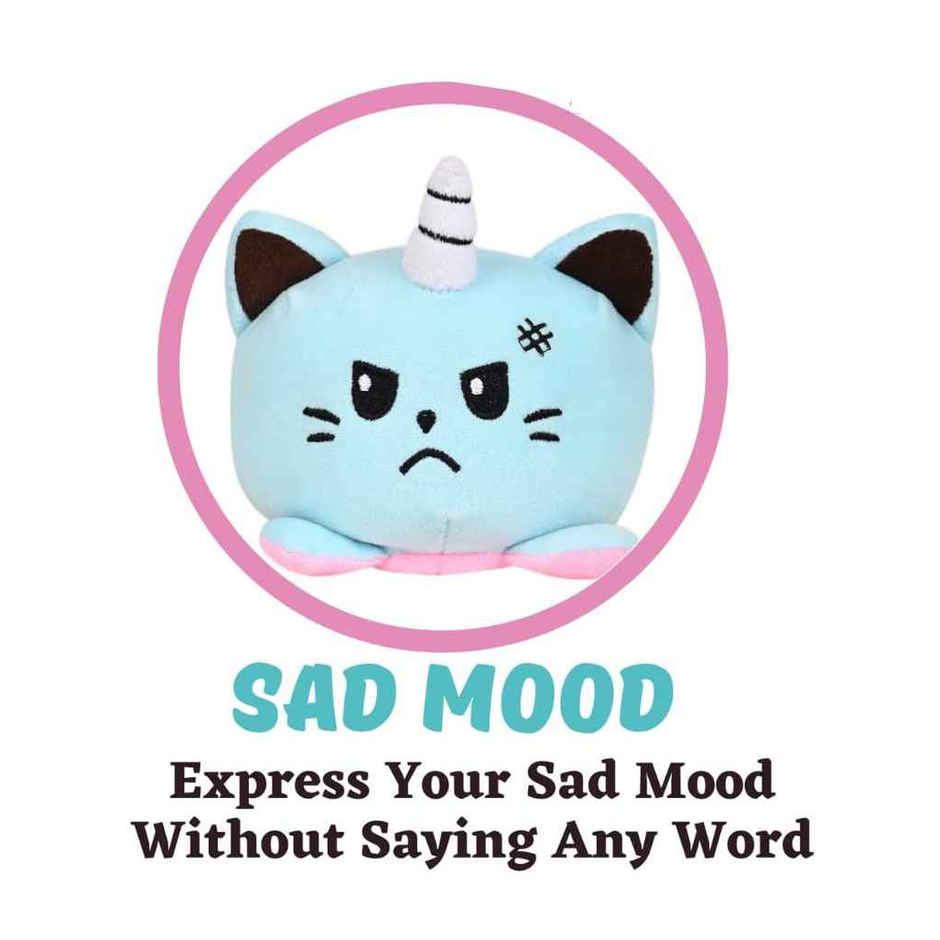 DearJoy Reversible Happy & Sad Unicorn Cat Soft Toy - Pink & Blue