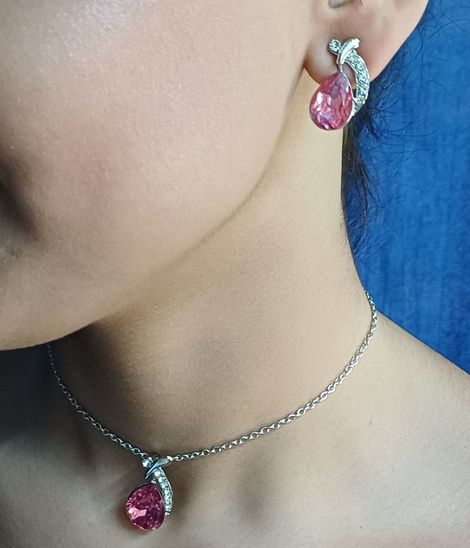 Pink Diamond set (Pendant Chain+Earring)