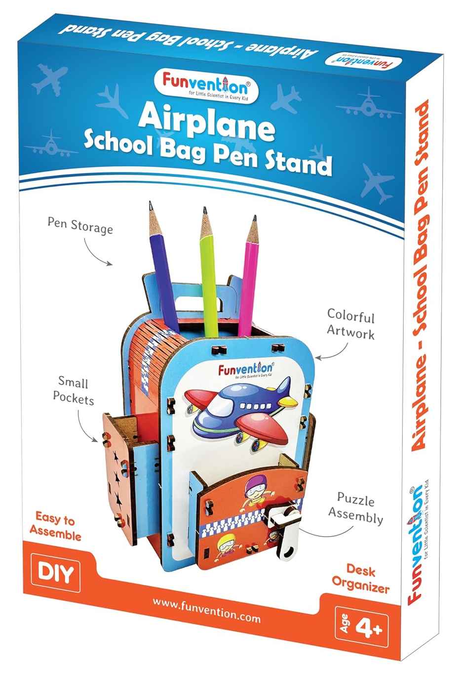 Funvention Airplane School Bag Pen Stand | DIY Pen Stand Art & Craft Kit