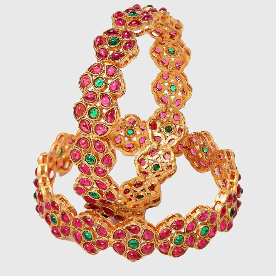 Sukkhi Floral Gold Plated Red And Green Broad Bracelets Bangle Set Jewellery for Women - 2.4
